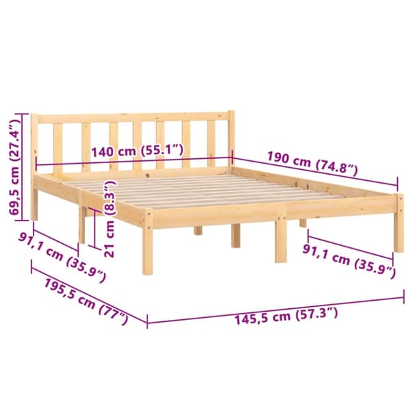 vidaXL Sängram massiv furu 140x190 cm