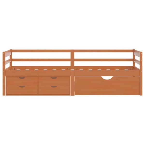 vidaXL Sengeramme med skuffer og skap honningbrun heltre furu 90x200cm