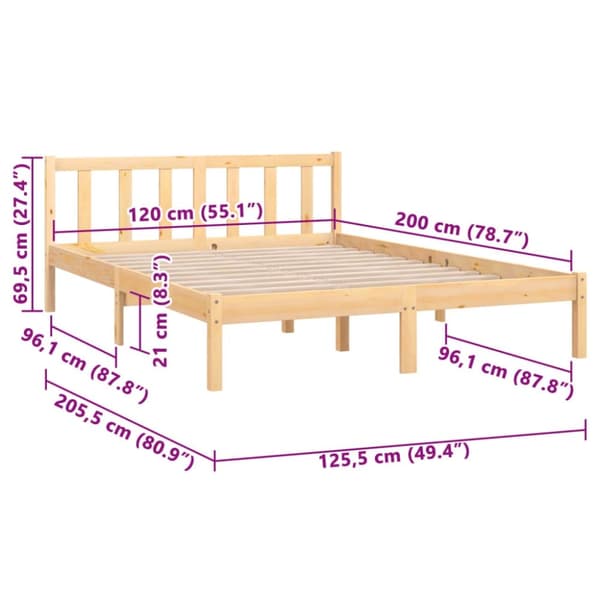 vidaXL sengeramme 120x200 cm massivt fyrretræ