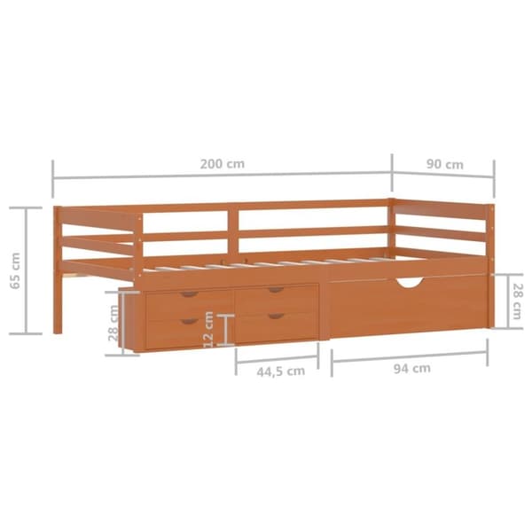 vidaXL Sängynrunko laatikoilla ja kaapilla hunajanrusk. mänty 90x200cm