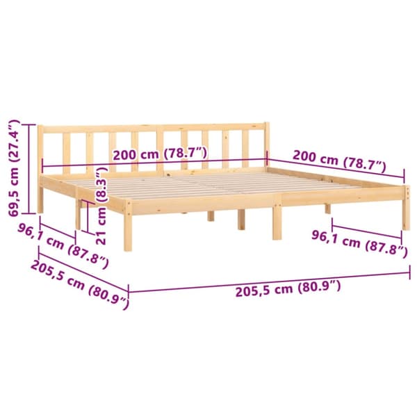 vidaXL Sengeramme heltre furu 200x200 cm