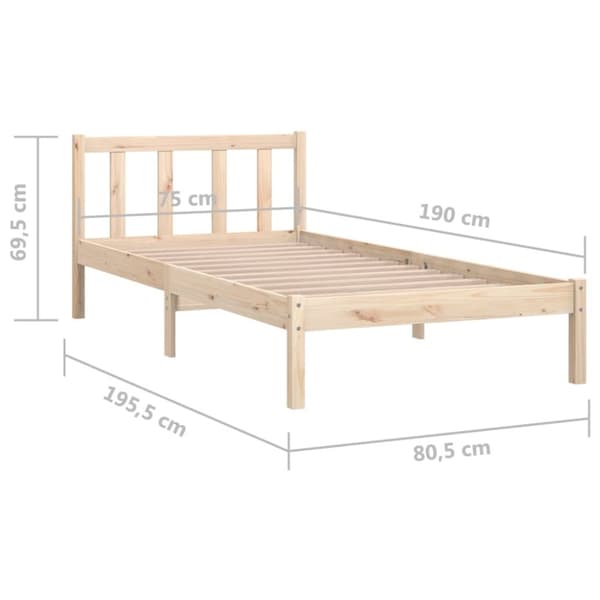 vidaXL sengeramme 75x190 cm massivt fyrretræ