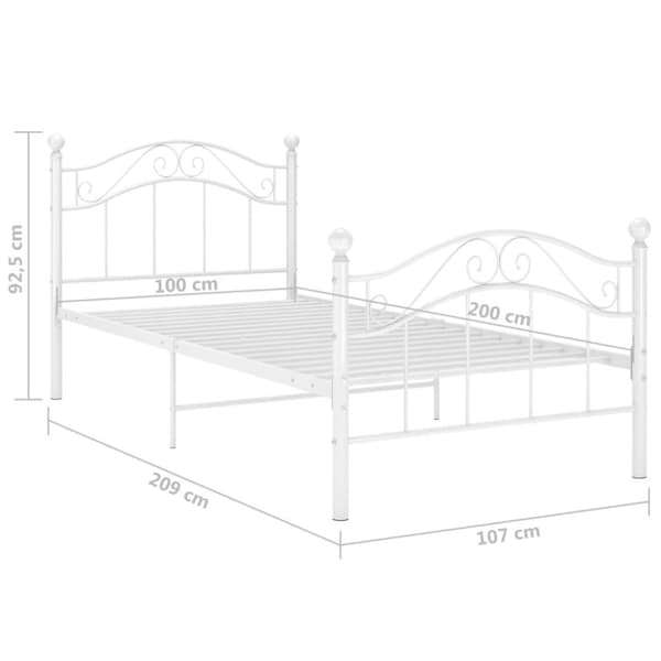 vidaXL Sengeramme hvit metall 100x200 cm