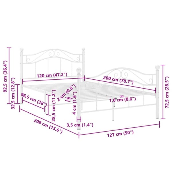 vidaXL Sengeramme hvit metall 120x200 cm