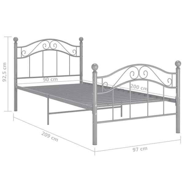 vidaXL Sengeramme grå metall 90x200 cm