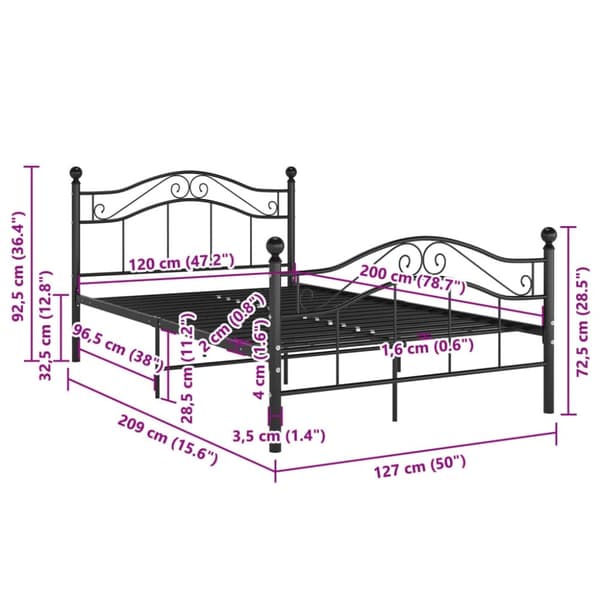 vidaXL sengestel 120x200 cm metal sort