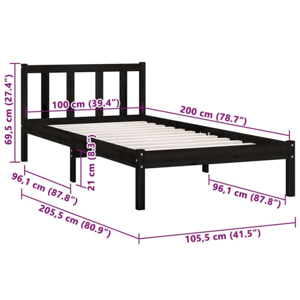 vidaXL Sengeramme svart heltre furu 100x200 cm