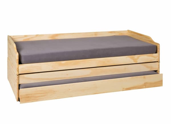 Lotved seng 90x200 cm, 3 sovepladser natur.