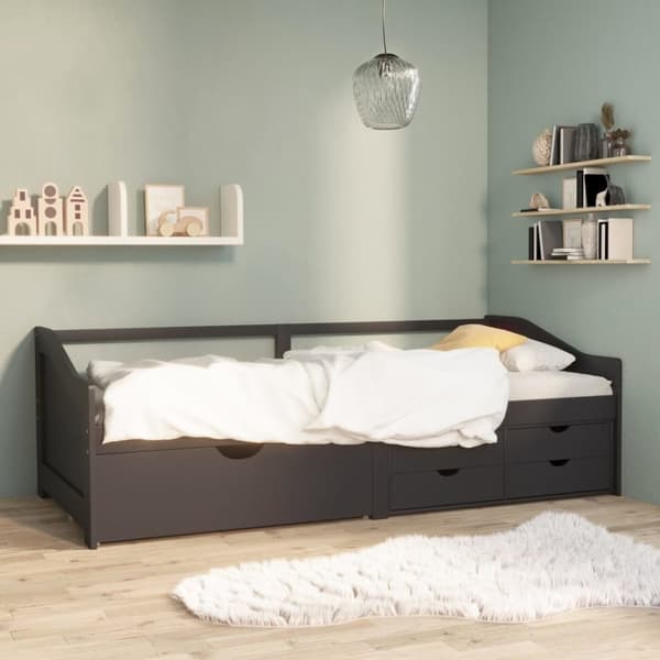vidaXL Päivävuode 3-istuttava laatikoilla harmaa täysi mänty 90x200 cm