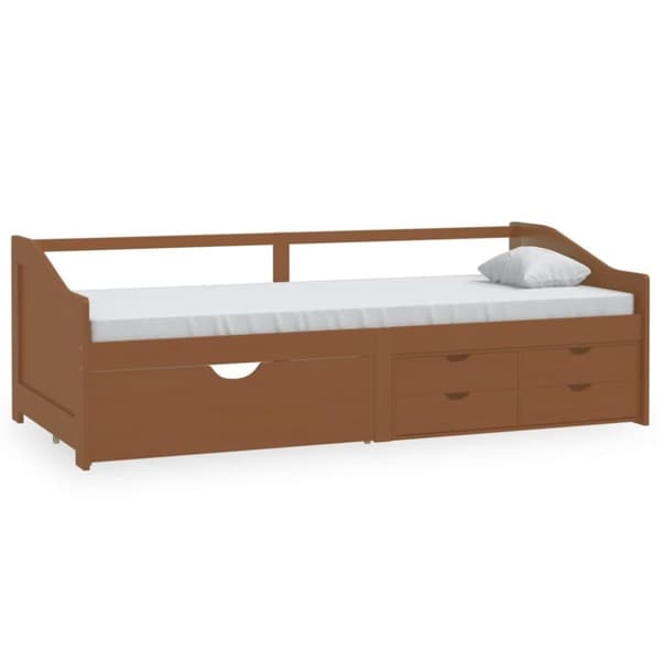 vidaXL Sengeramme 3 seter med skuffer heltre furu 90x200cm honningbrun