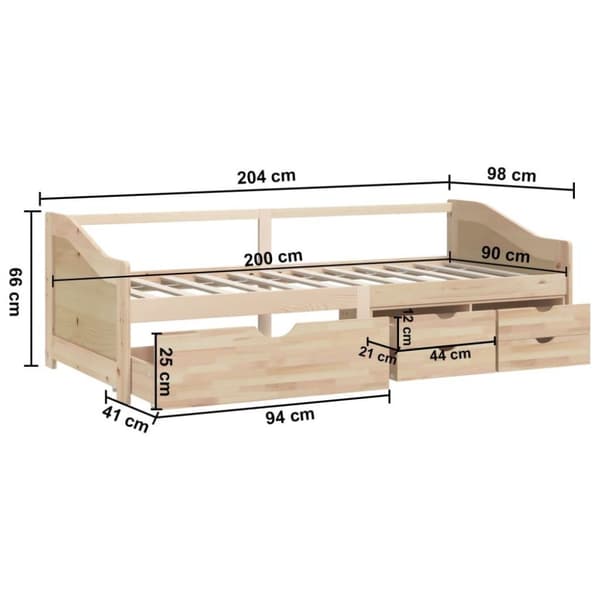 vidaXL 3-personers daybed med skuffer 90x200 cm massivt fyrretræ