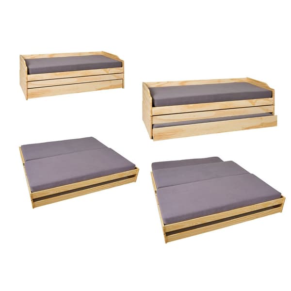 Lotved seng 90x200 cm, 3 soveplasser natur.