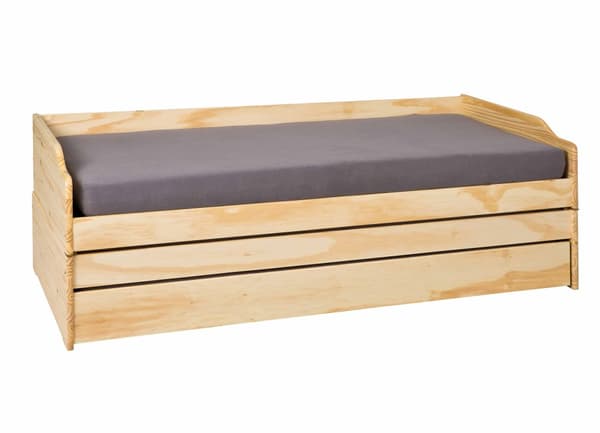 Lotved seng 90x200 cm, 3 soveplasser natur.