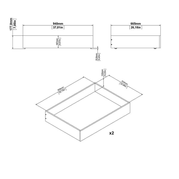 Nada sengeskuff B94 cm 2 stk. Hickory dekor.