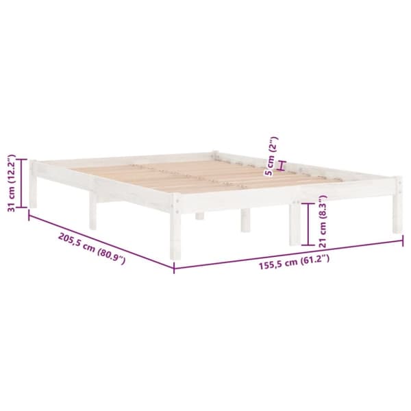 vidaXL Sängram vit massivt trä 150x200 cm