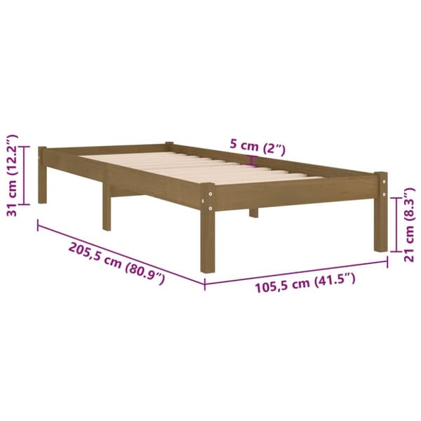 vidaXL Sengeramme honningbrun heltre furu 100x200 cm