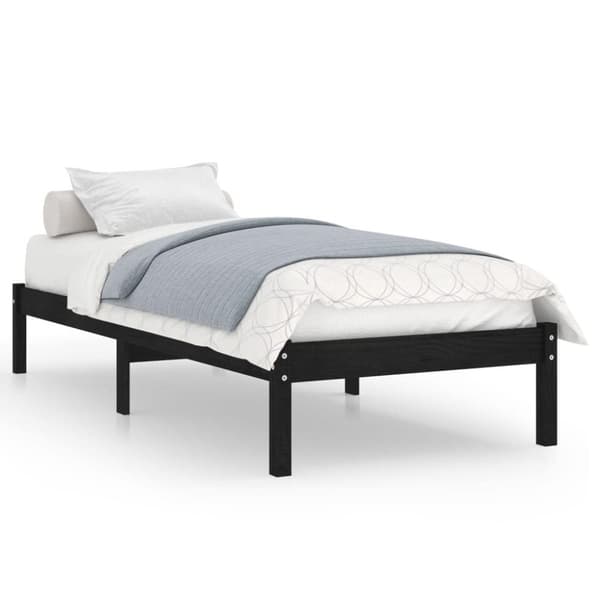 vidaXL Sängram svart massiv furu 75x190 cm