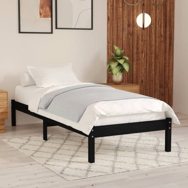 vidaXL Sängram svart massiv furu 75x190 cm
