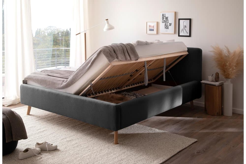 YAXHAM Sängram Med förvaring 180x200 cm Antracit/Trä