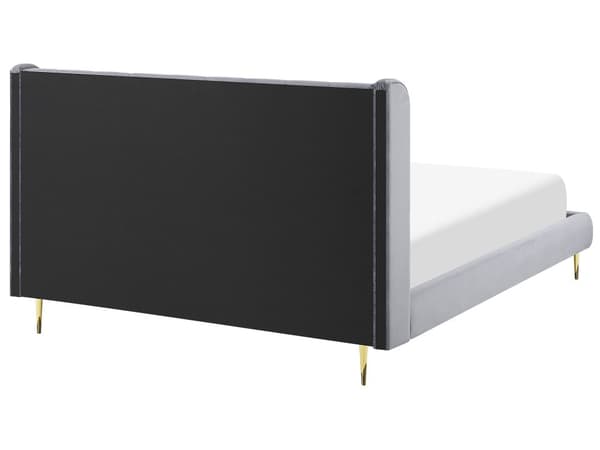 Harmaa samettinen sänky 160 x 200 cm sängynpääty kultaiset jalat moderni muotoilu