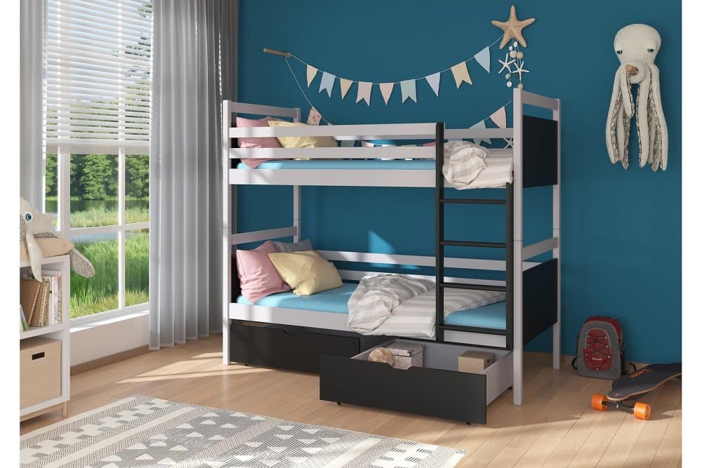 ZANINESS Våningssäng 80x180 cm med Förvaring Lådor Askgrå