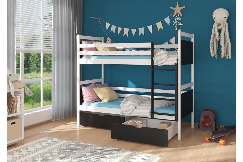 ZANINESS Våningssäng 80x180 cm med Förvaring Lådor Vit