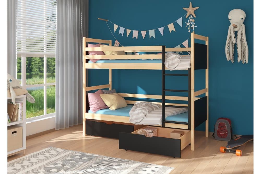 ZANINESS Våningssäng 90x200 cm med Förvaring Lådor Furu/Natu