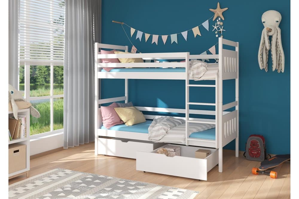 AIDAR Våningssäng 80x180 cm med Förvaring Lådor Vit