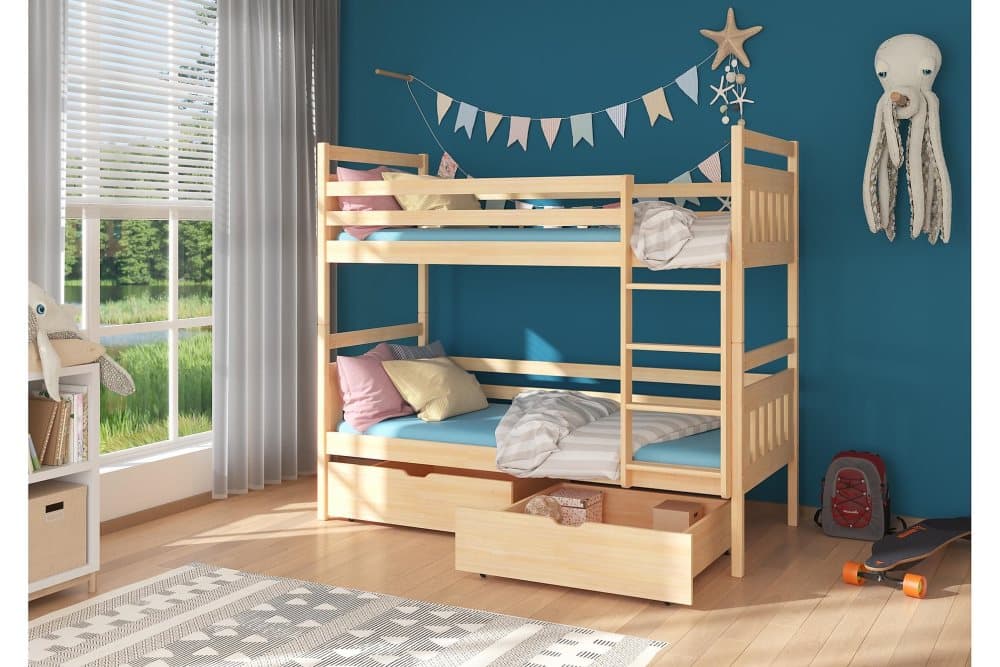 AIDAR Våningssäng 90x200 cm med Förvaring Lådor Furu/Natur