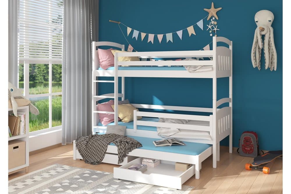 OLETA Våningssäng 90x200 cm med Förvaring Lådor + Extrasäng