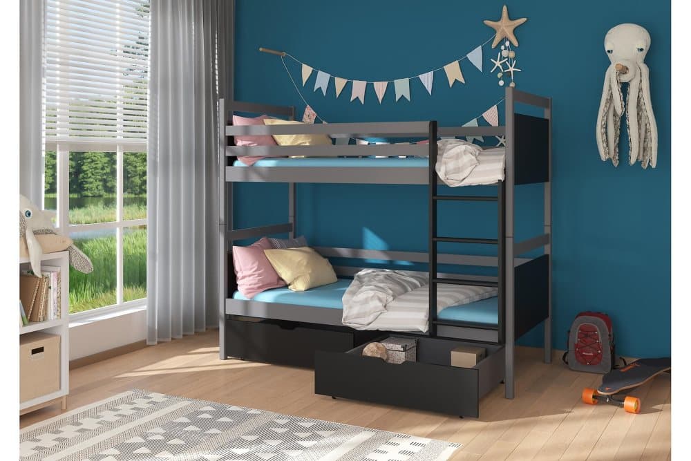 ZANINESS Våningssäng 80x180 cm med Förvaring Lådor Grafitgrå