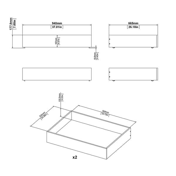 Nada seng 2 sengeskuffer bredde 94 cm mat sort.