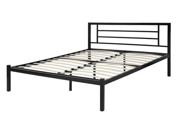 Seng Sort med Stel 140 x 200 cm Minimalistisk Metal Sengeramme med Integreret Lamelbund Lav Sengegavl Moderne Industriel Design Soveværelse