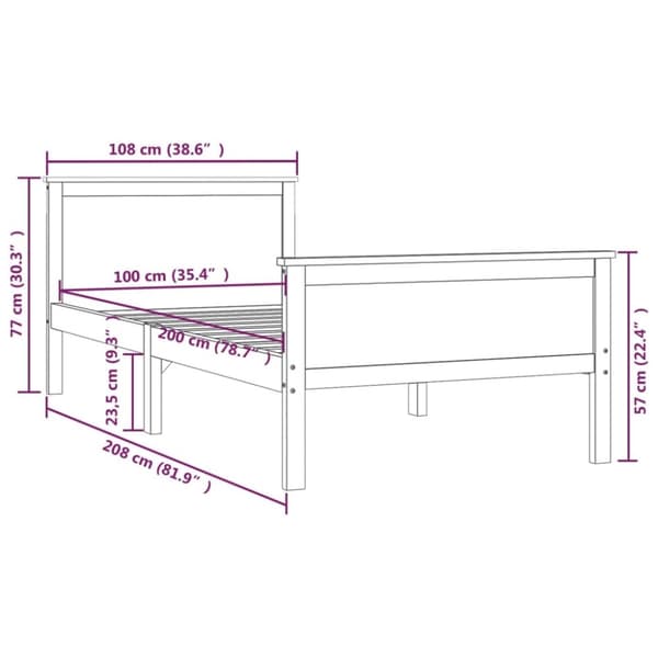 vidaXL Sängynrunko täysi mänty 100x200 cm