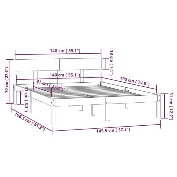 vidaXL Sengeramme hvit heltre furu 140x190 cm