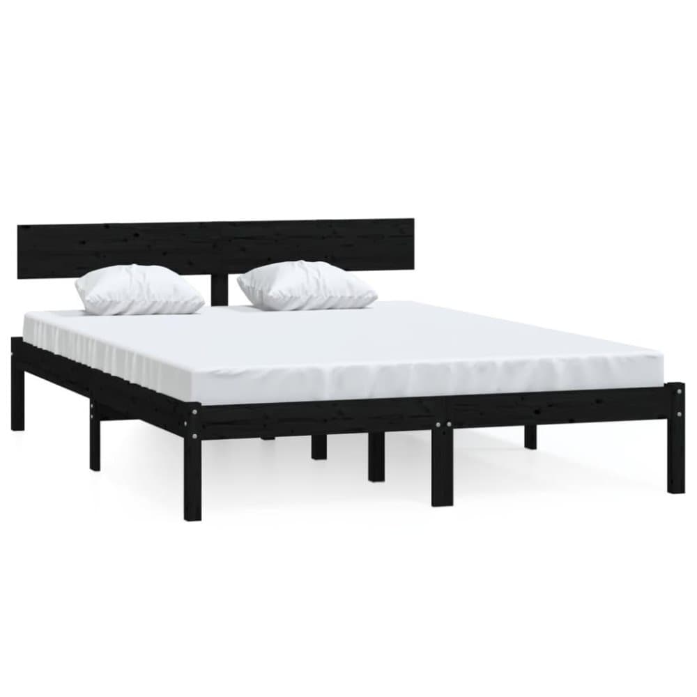 vidaXL Sängram svart massiv furu 120x190 cm