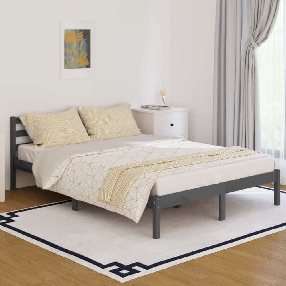 vidaXL Sängram massiv furu 140x200 cm grå