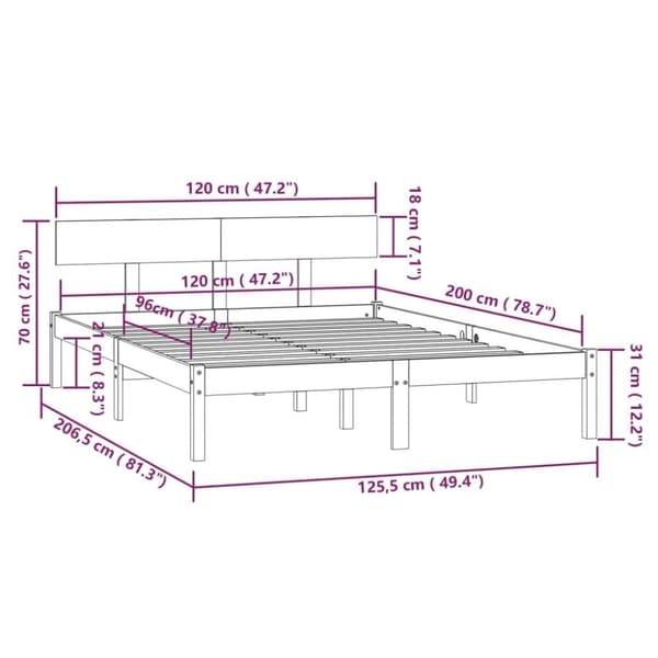 vidaXL sengeramme 120x200 cm massivt fyrretræ sort