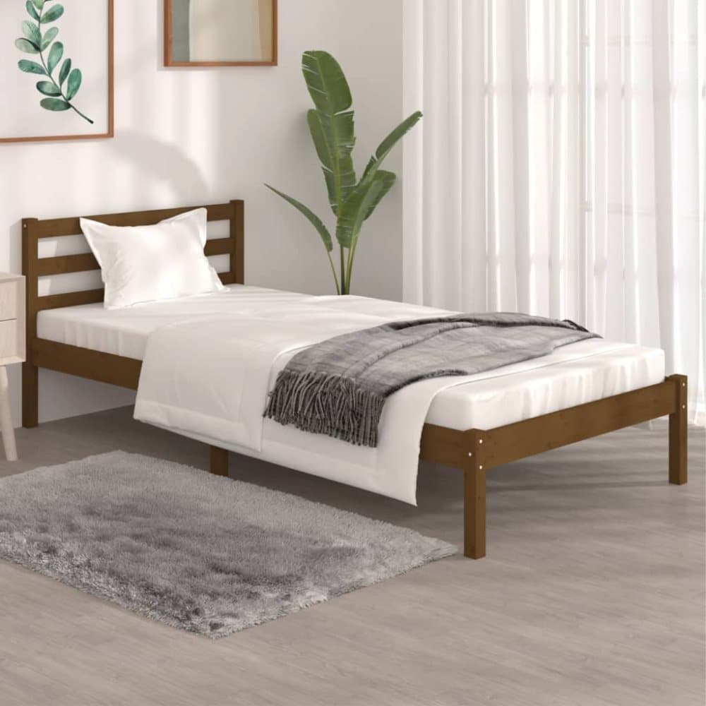 vidaXL Sängram massiv furu 90x190 cm honungsbrun 3FT