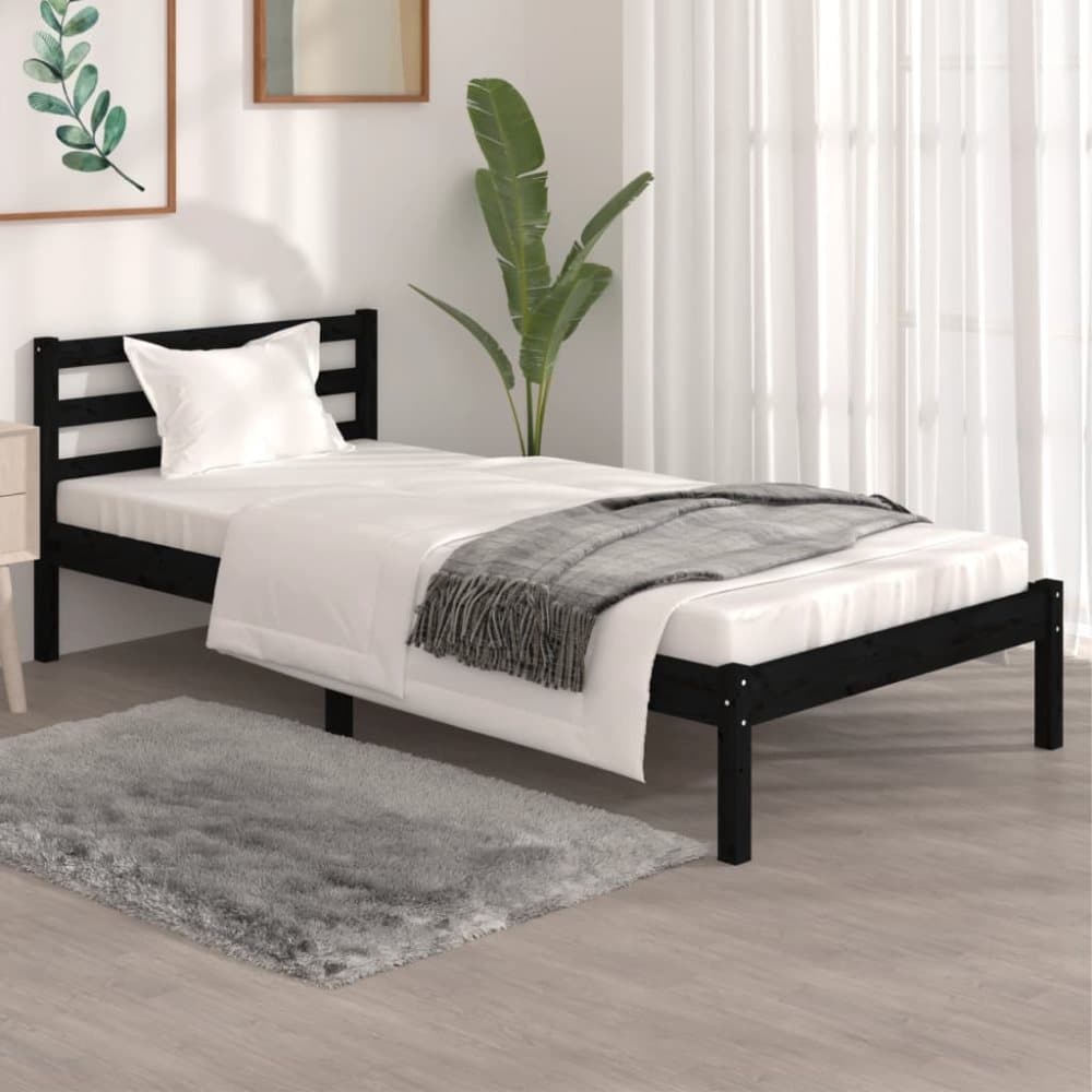 vidaXL Sängram massiv furu 90x190 cm svart 3FT
