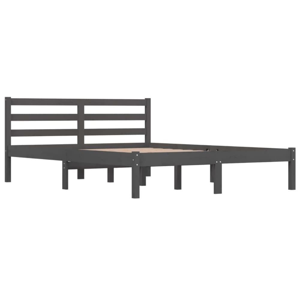 vidaXL Sängram massiv furu 135x190 cm grå 4FT6