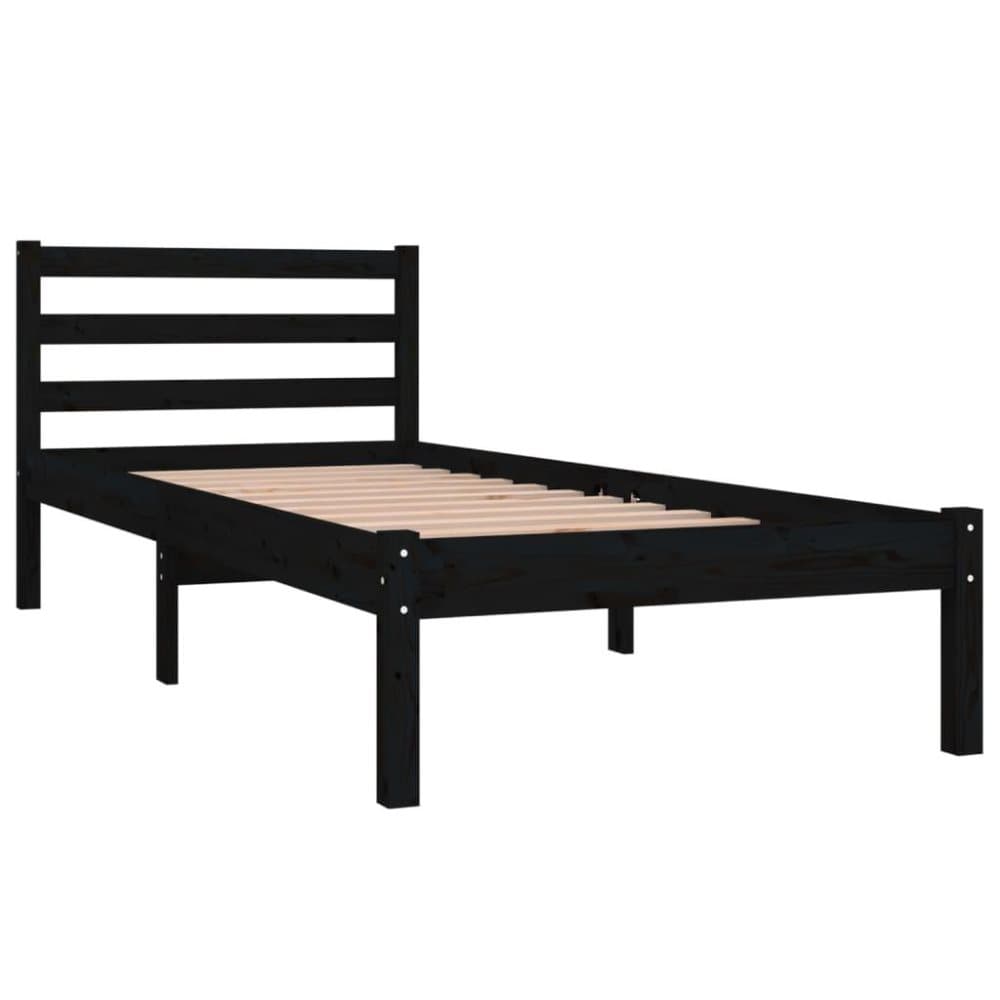 vidaXL Sängram massiv furu 75x190 cm svart 2FT6
