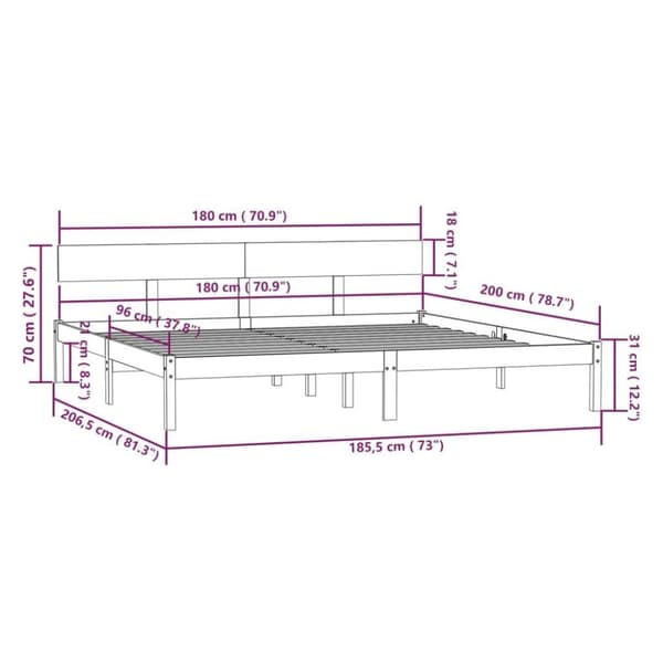 vidaXL sengeramme 180x200 cm Super King massivt fyrretræ hvid