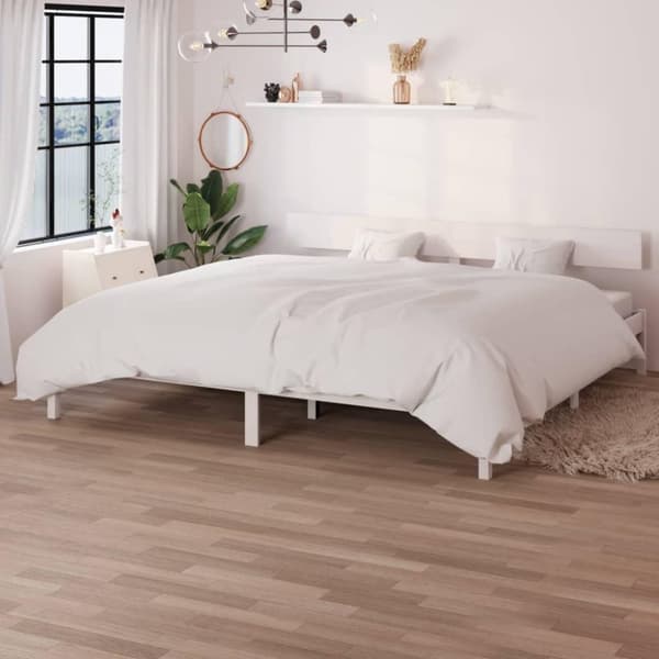 vidaXL sengeramme 180x200 cm Super King massivt fyrretræ hvid