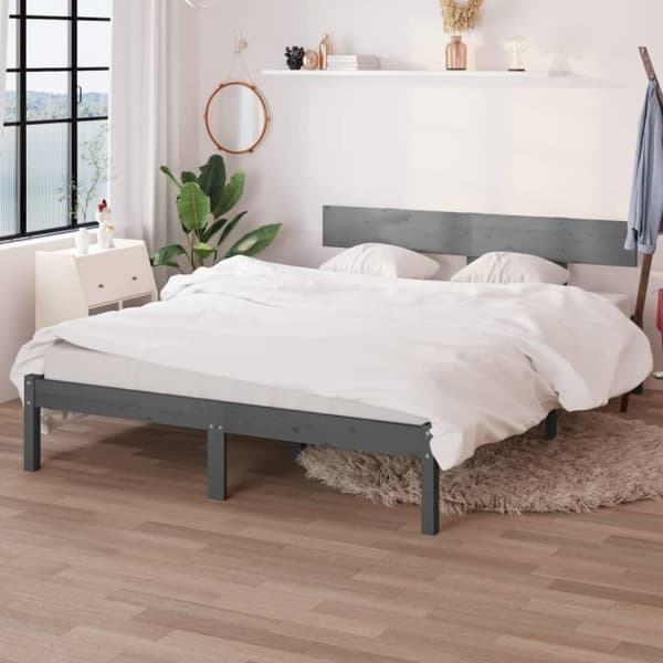 vidaXL sengeramme 160x200 cm massivt fyrretræ grå