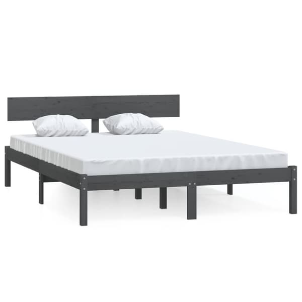 vidaXL sengeramme 160x200 cm massivt fyrretræ grå