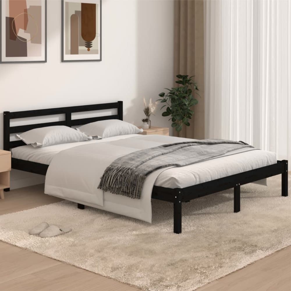 vidaXL Sängram massiv furu 140x190 cm svart