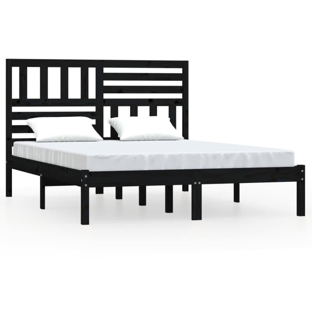 vidaXL Sängram svart massivt furu 135x190 cm dubbel