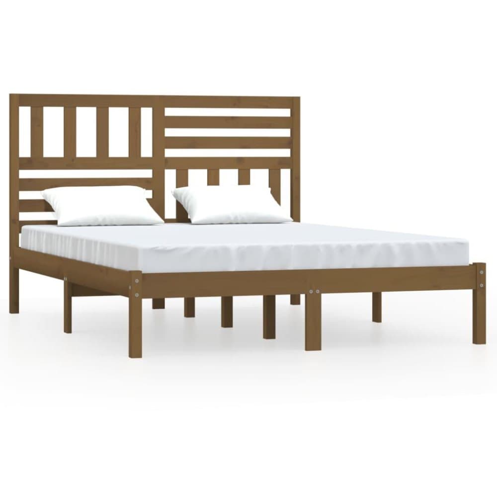 vidaXL Sängram honungsbrun massivt furu 135x190 cm dubbel