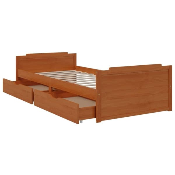 vidaXL Sengeramme med skuffer honningbrun heltre furu 90x200 cm